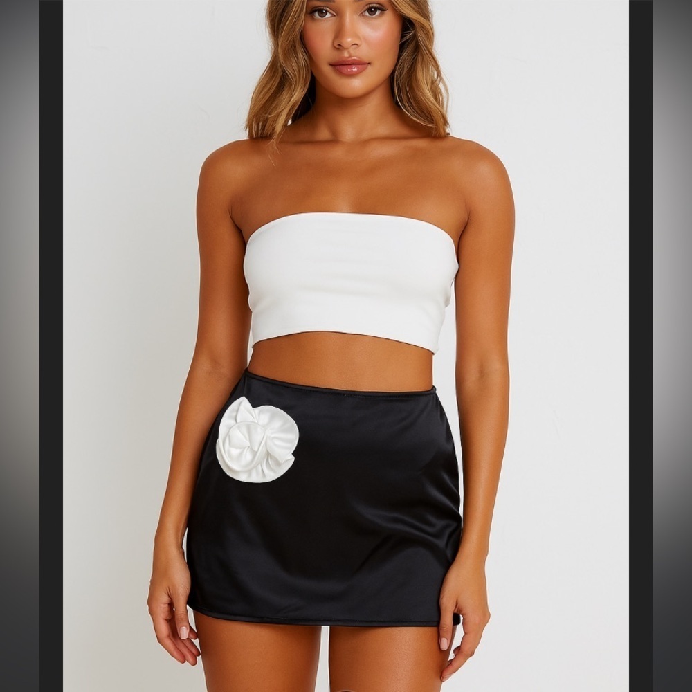 Pretty little thing nwt
Black Satin Rose Applique Mini coquette fall party